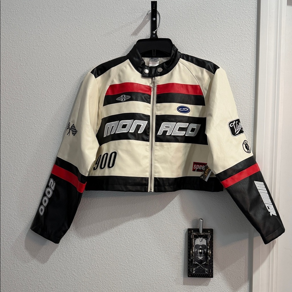 Monaco Women's Cream and Black Bomber Jacket